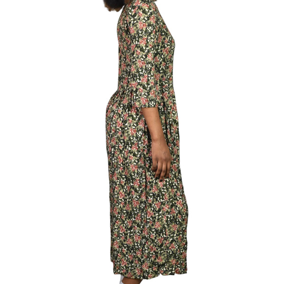 Vintage Rabbit Floral Jumpsuit Black Rayon Wide Leg Ditsy Microprint Calico XS - Picture 10 of 12